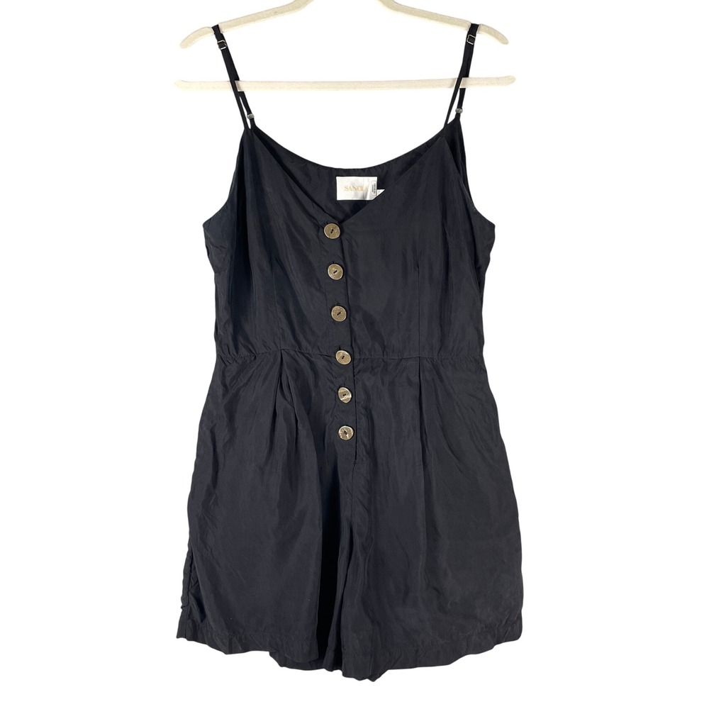 Sancia Romper Womens Medium Black Excellent Cupro Button Front Pockets Strappy